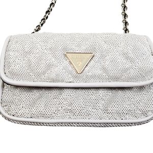 GUESS Guilly Quilted Sequined Mini Flap Adjustable Crossbody Bag